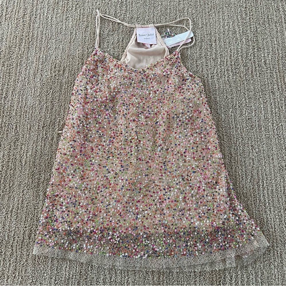 Romeo and Juliet Couture Tan Multicolor Sequence Tank Top
